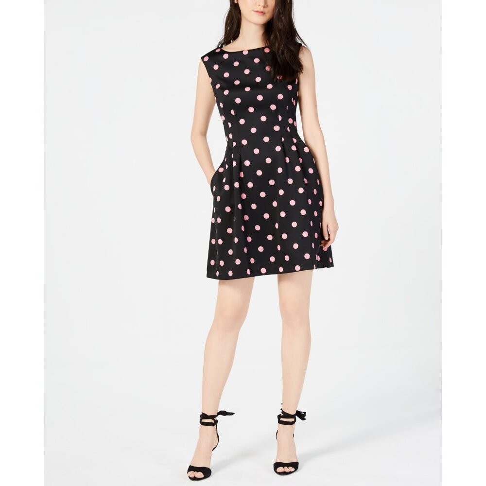 NWT Vince Camuto Womens Size 10 Black Pink Scuba Polka Dot Sleeveless Dress NEW